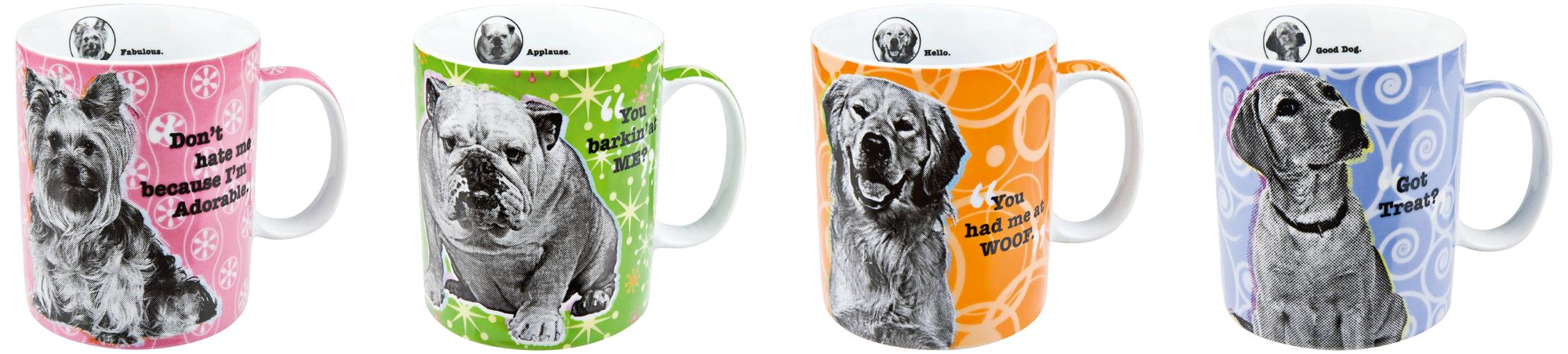 Set of 4 Assorted Porcelain Dog Mugs