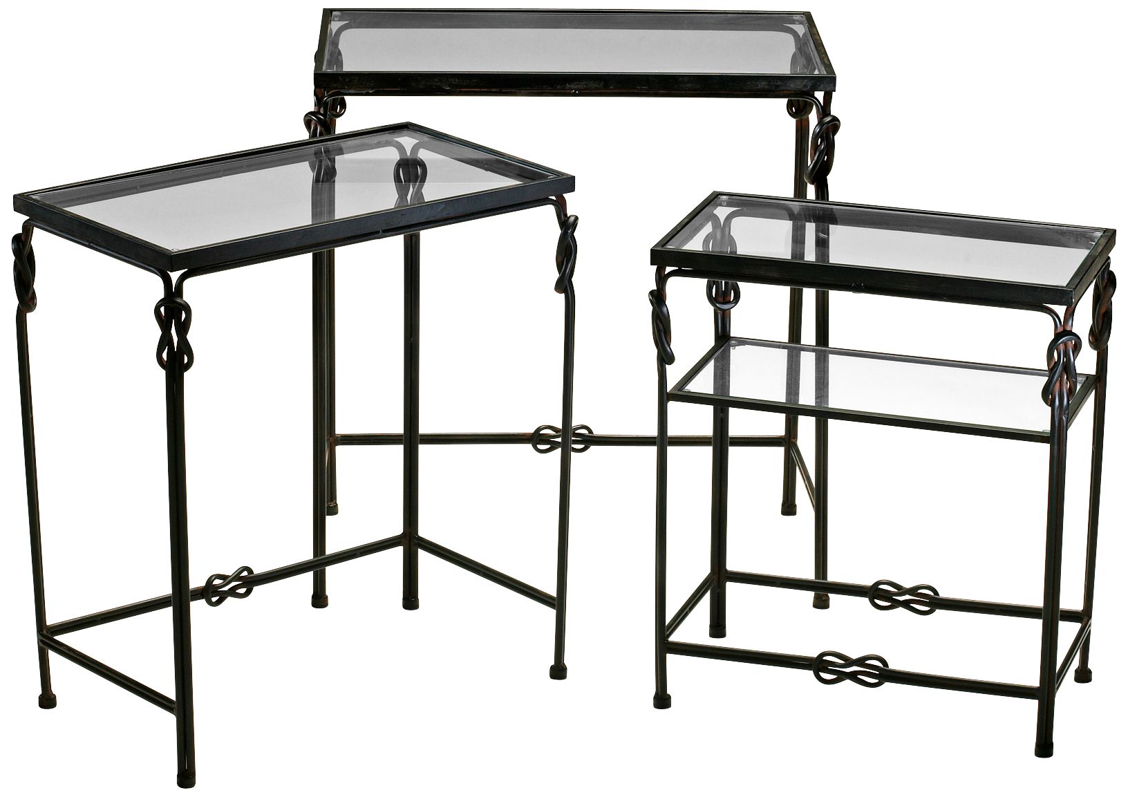 Set of 3 Dupont Iron and Glass Nesting Tables