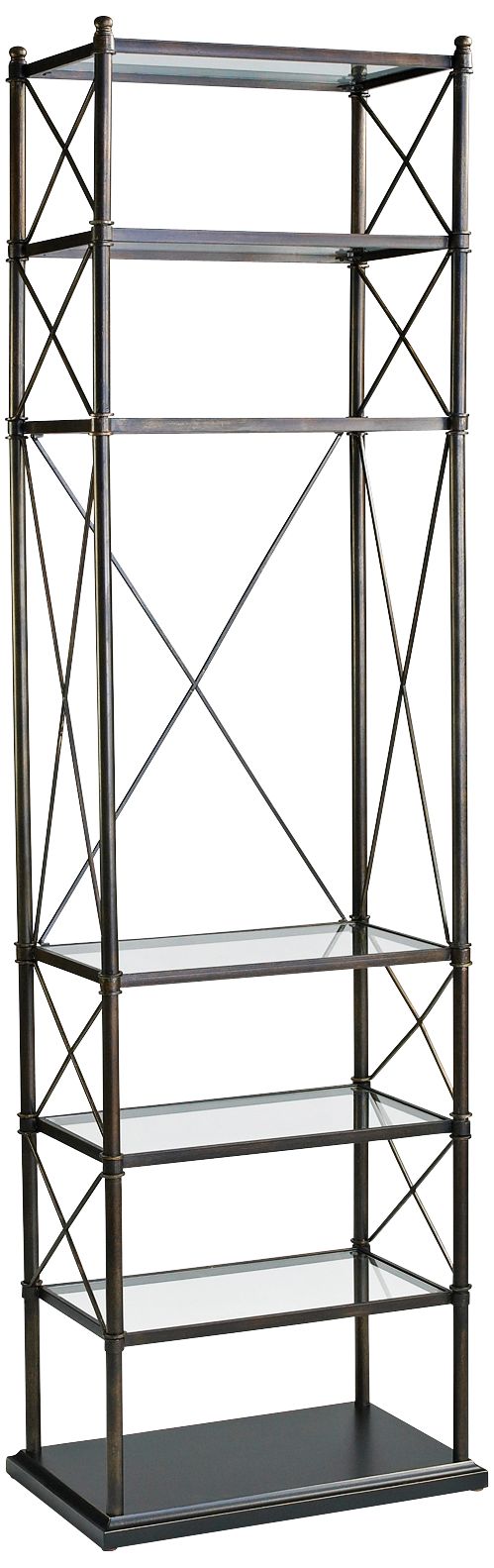 Everton Iron and Glass Oiled Bronze Etagere