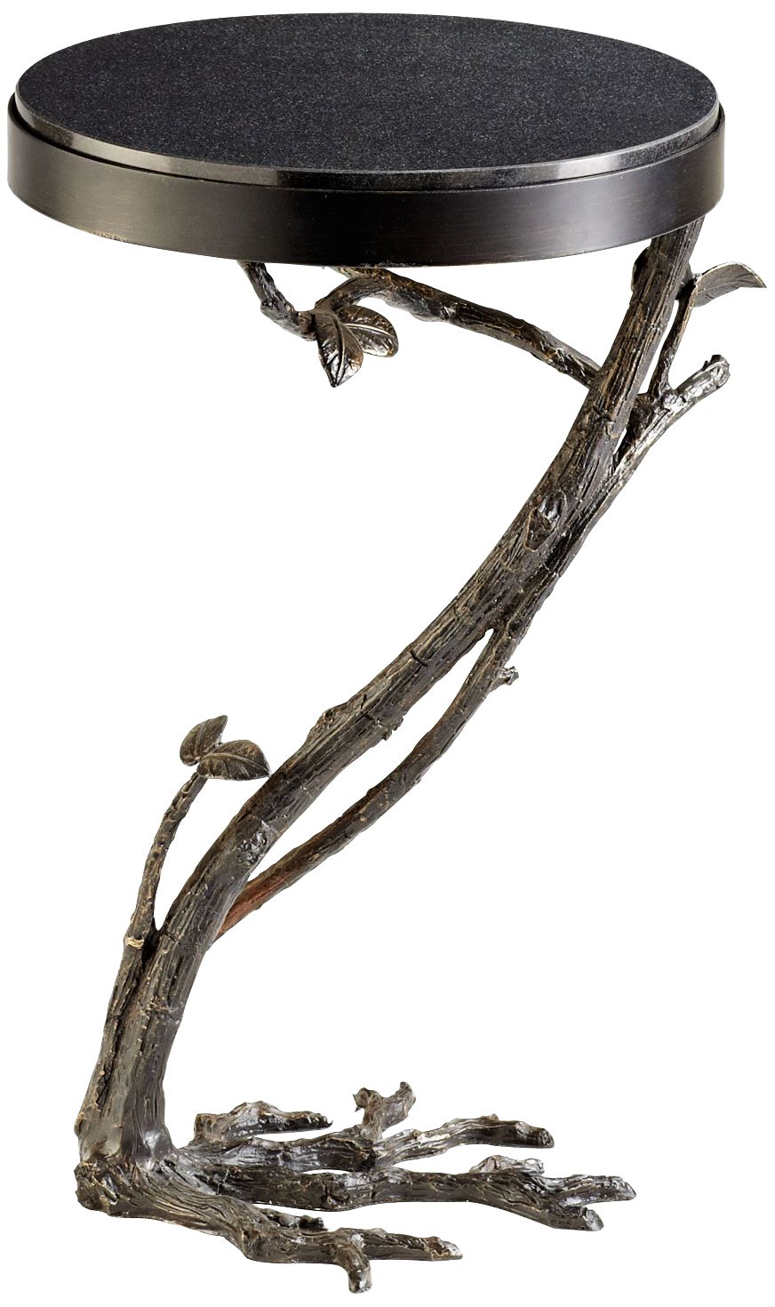 Faux Bois Tree Branch Granite and Iron Side Table