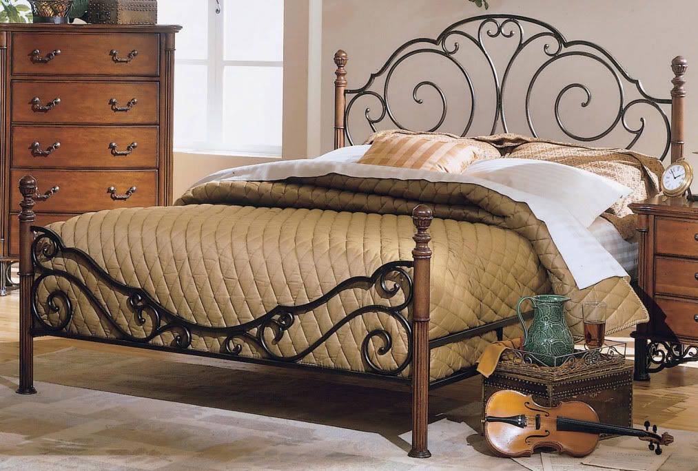 Bronze Scrollwork Queen Bed with Cherry Finishes