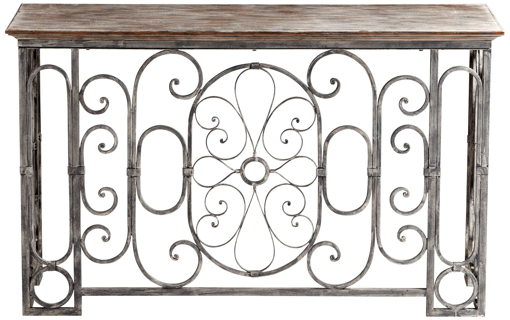 Nixie Iron and Wood Antique Gray Console Table