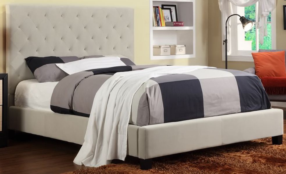 HomeBelle Beige Diamond Tufted Queen Platform Bed