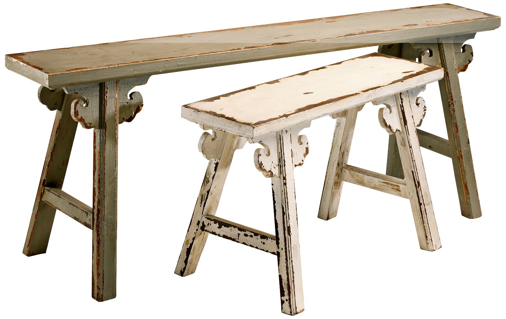 Set of 2 Amish Style Wood Benches
