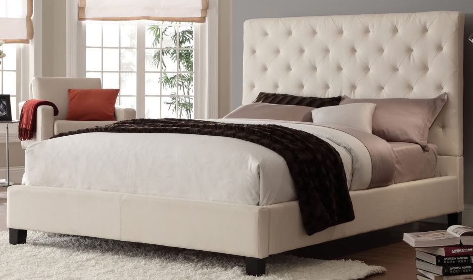 HomeBelle Beige Diamond Tufted Full Platform Bed