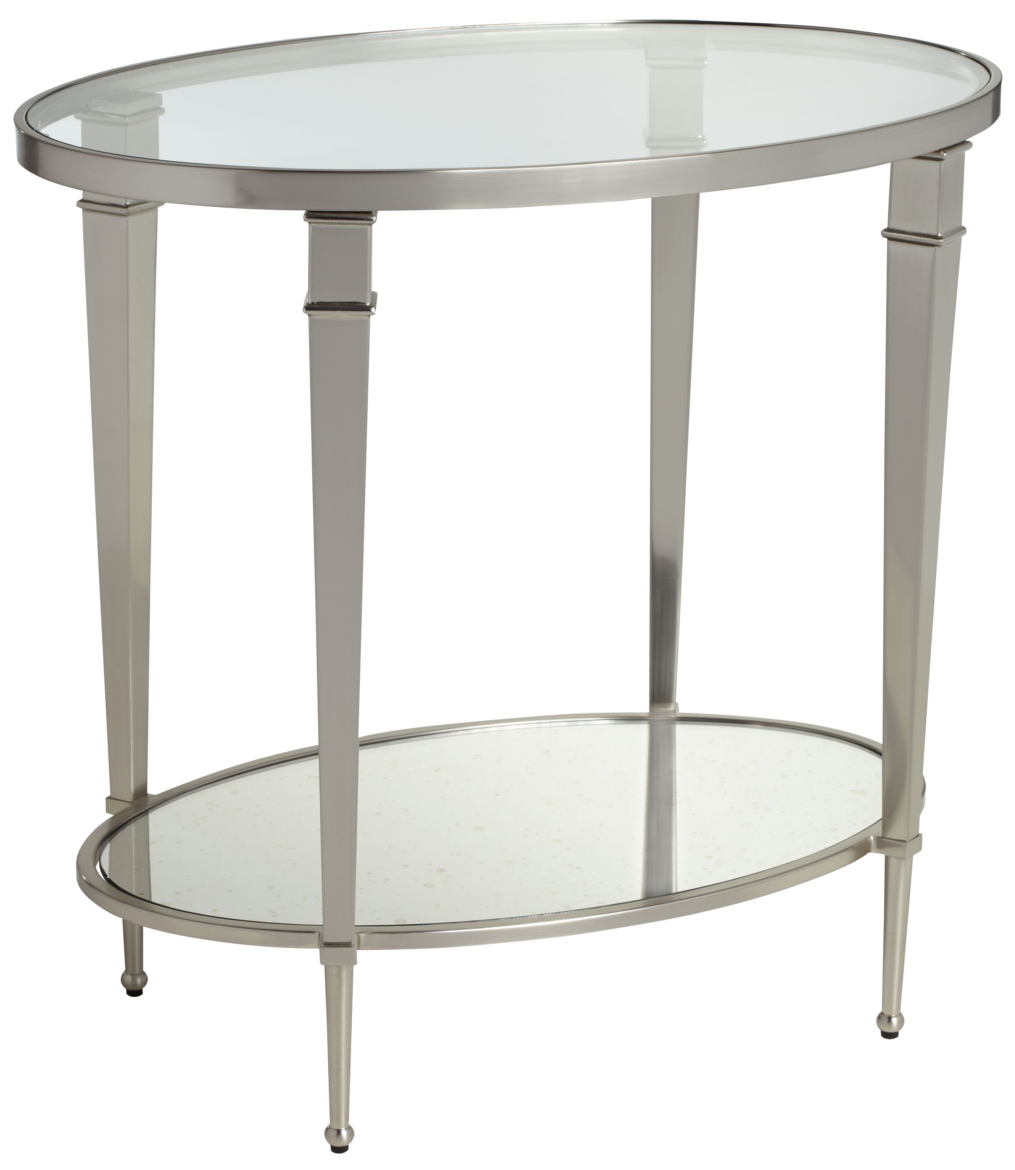 Mallory Oval 1-Shelf Glass and Nickel End Table