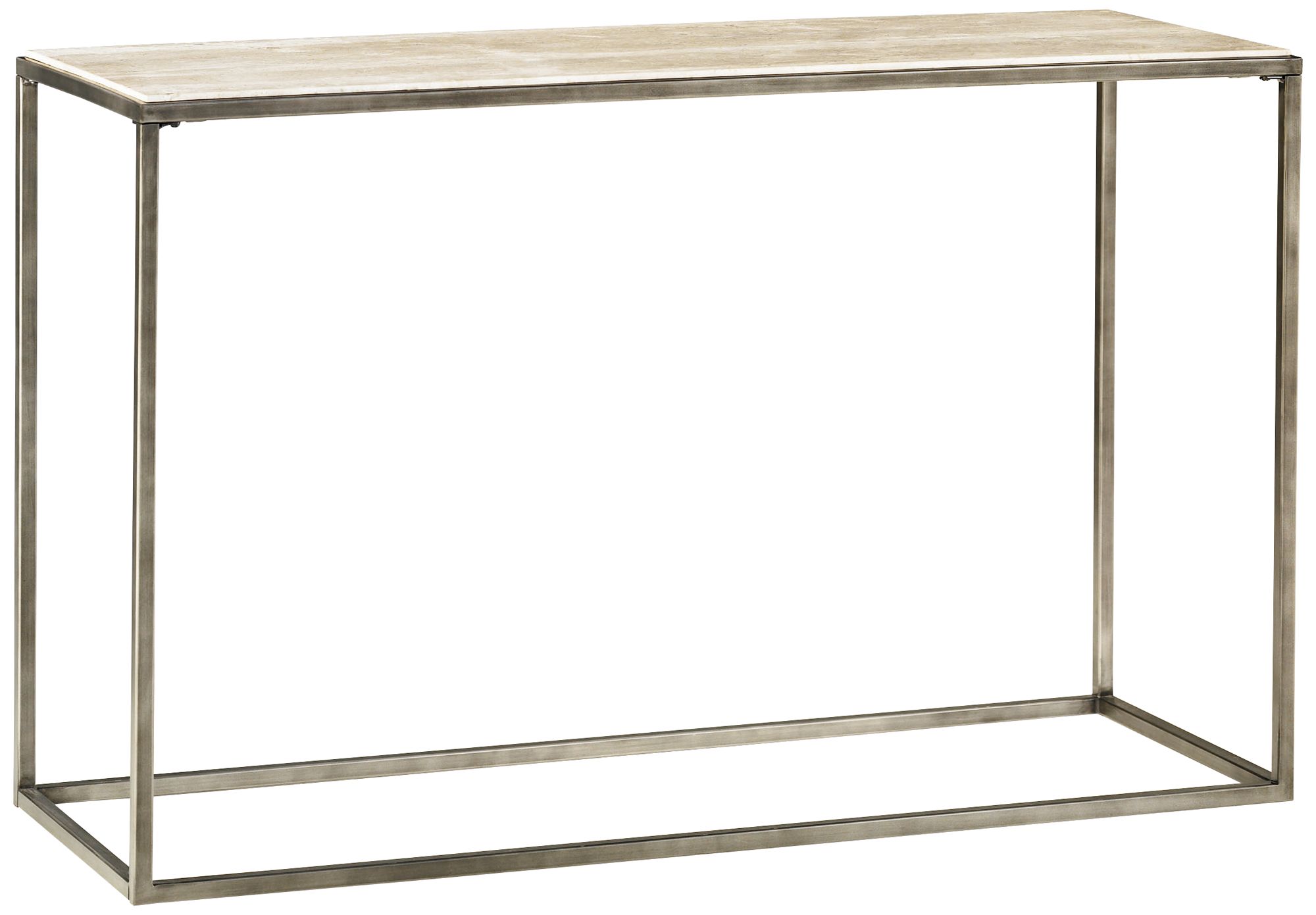 Modern Basics Travertine and Bronze Sofa Table
