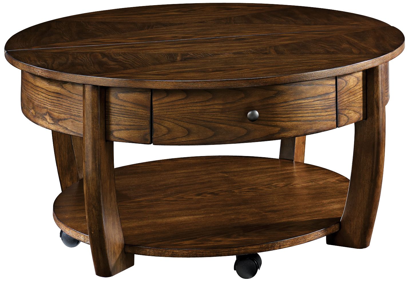 Concierge Round 1-Drawer Lift-Top Brown Cocktail Table