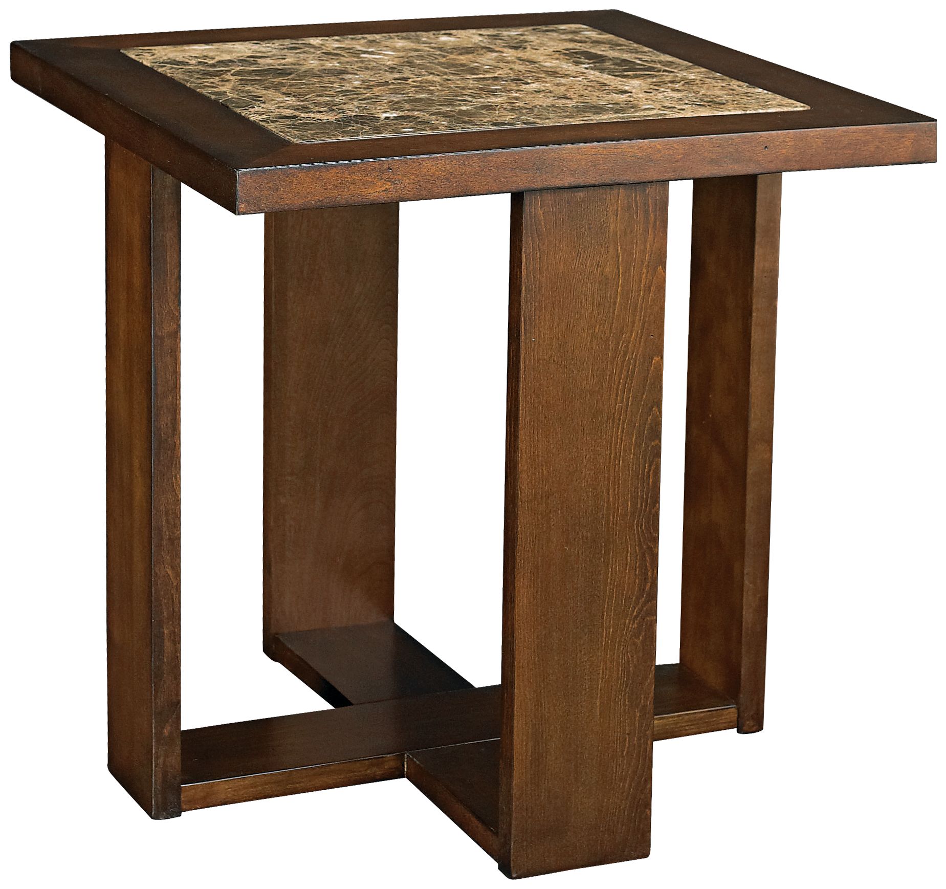 Marika Square Marble and Chestnut End Table