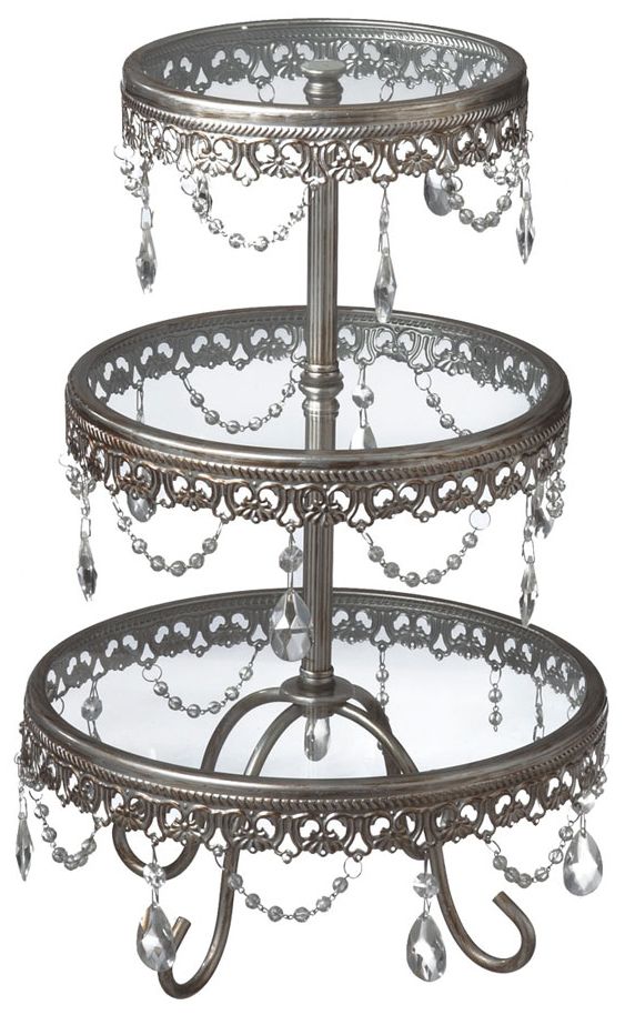 Jeweled Antique Silver 3-Tier Stand