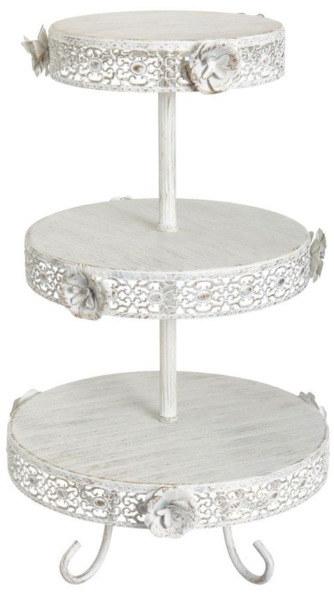 White and Gold Rose 3-Tier Stand
