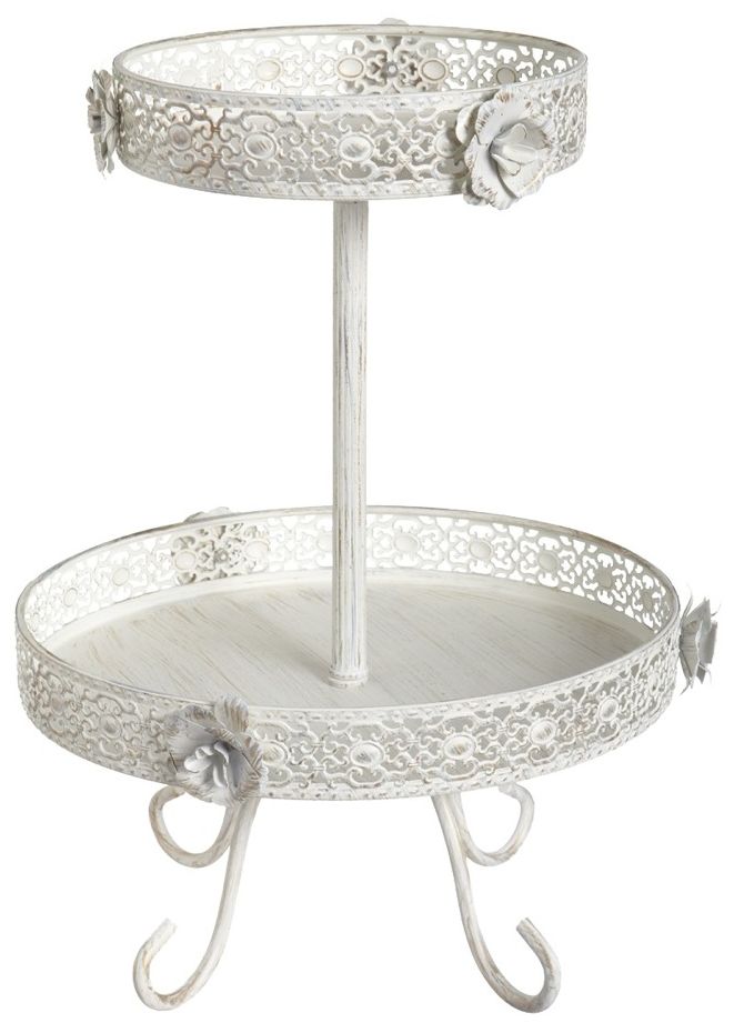 White and Gold Rose 2-Tier Storage Stand