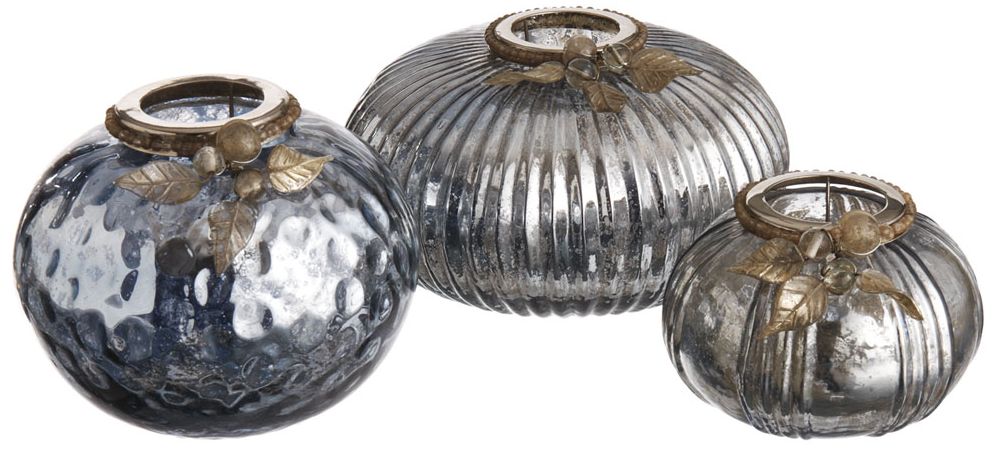 Set of 3 Gunmetal Gray Mercury Glass Tealight Holders