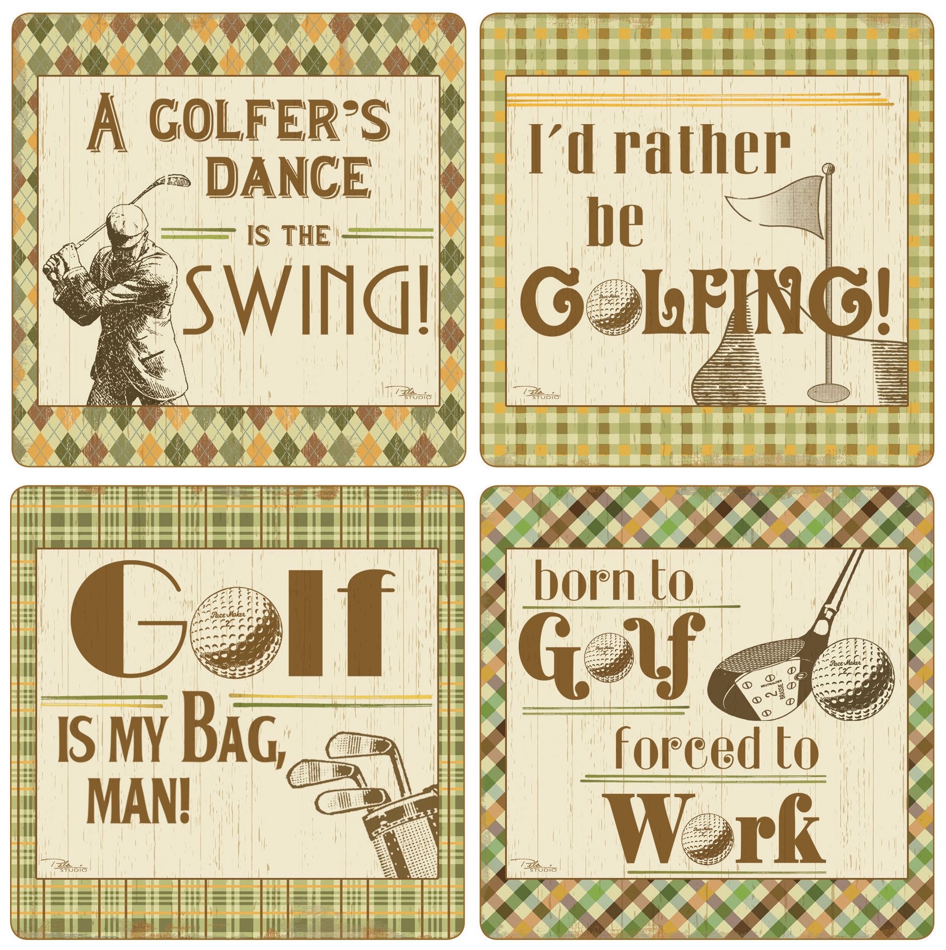 Hindostone Set of 4 Sandstone Golf Quotes Coasters