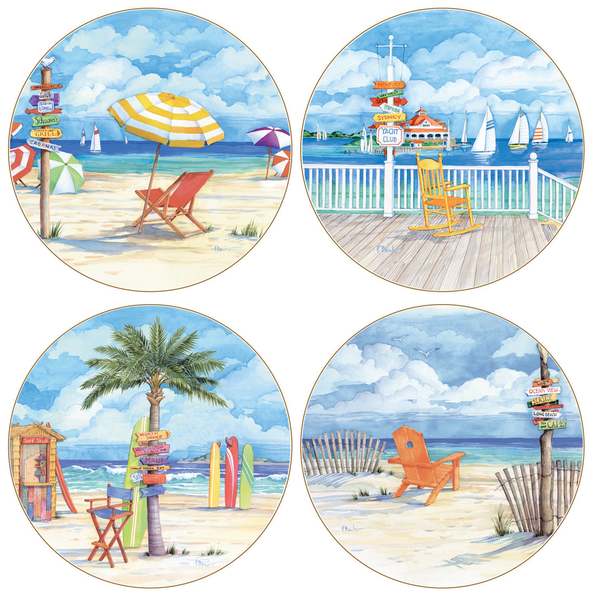 Hindostone Set of 4 Beach Signs Coasters