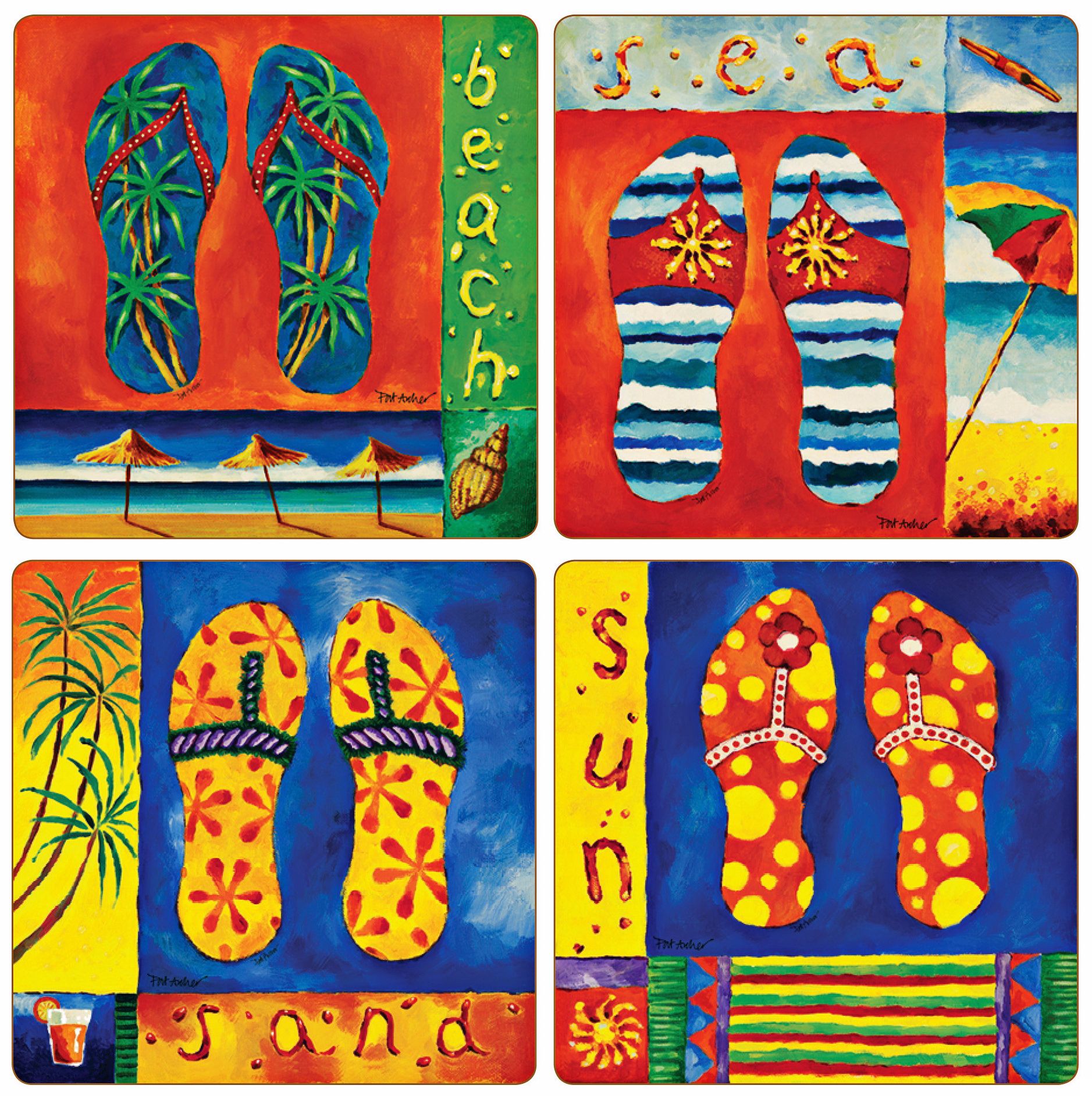 Hindostone Set of 4 Tropical Flip Flops Coasters