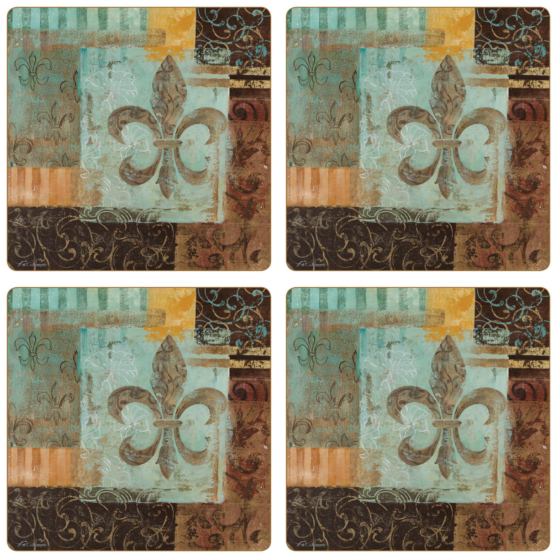 Hindostone Set of 4 Fleur de Lis II Coasters