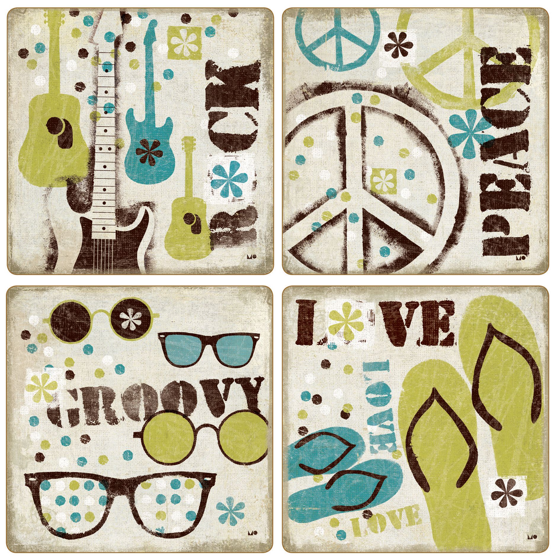 Hindostone Set of 4 Sandstone Groovy Coasters