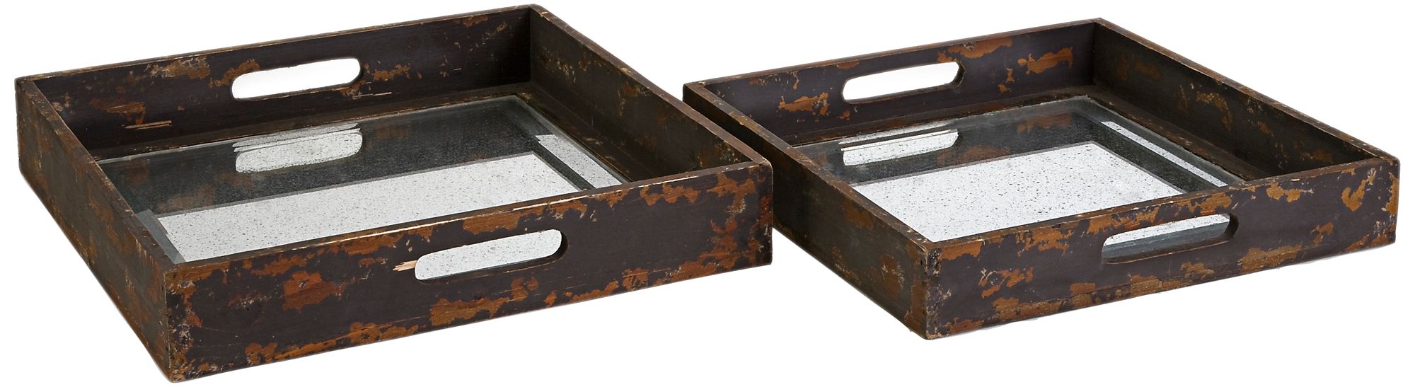 Set of 2 Corbin Mirrored Wood Trays
