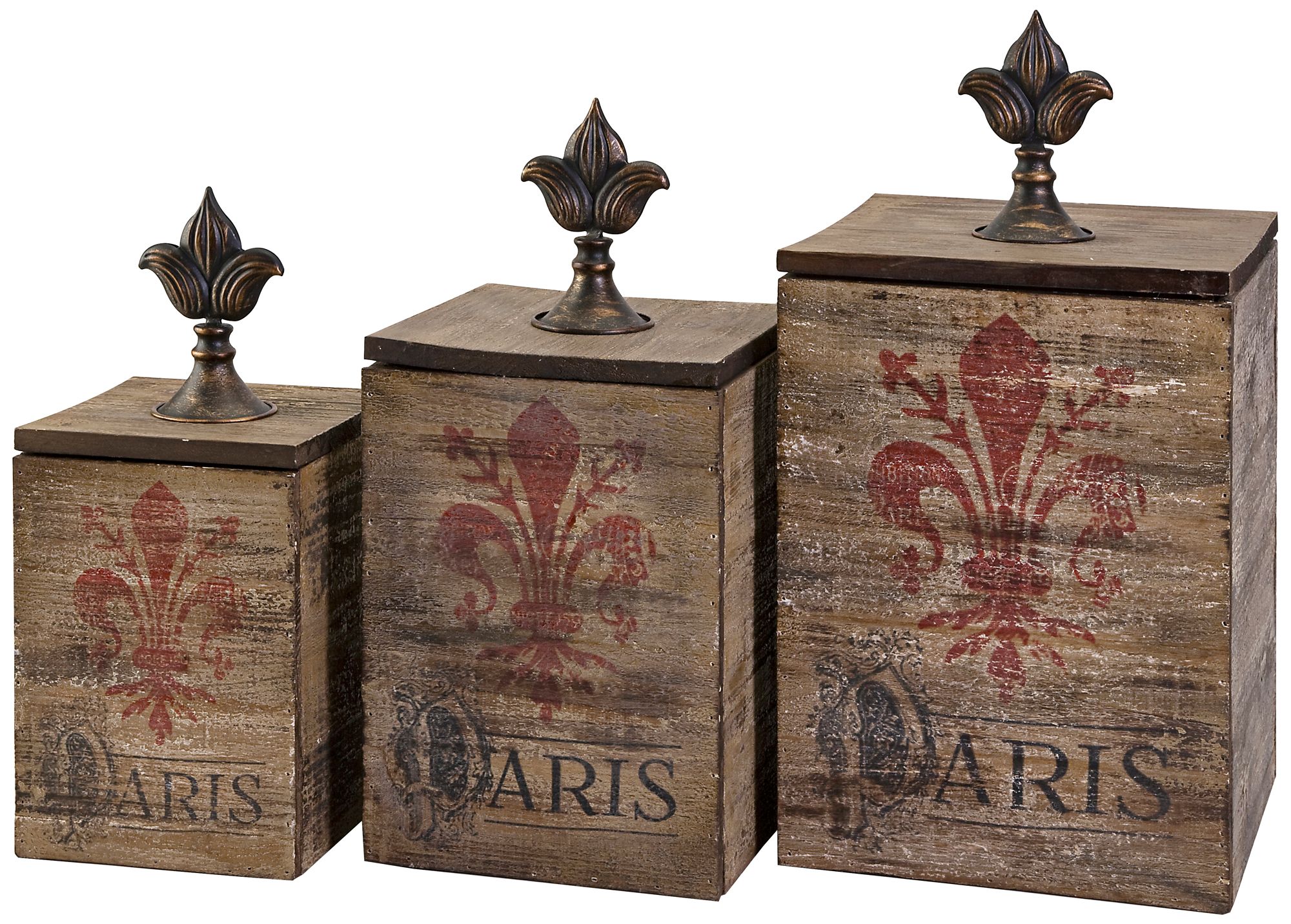 Set of 3 Fleur De Lis Paris Wood Boxes