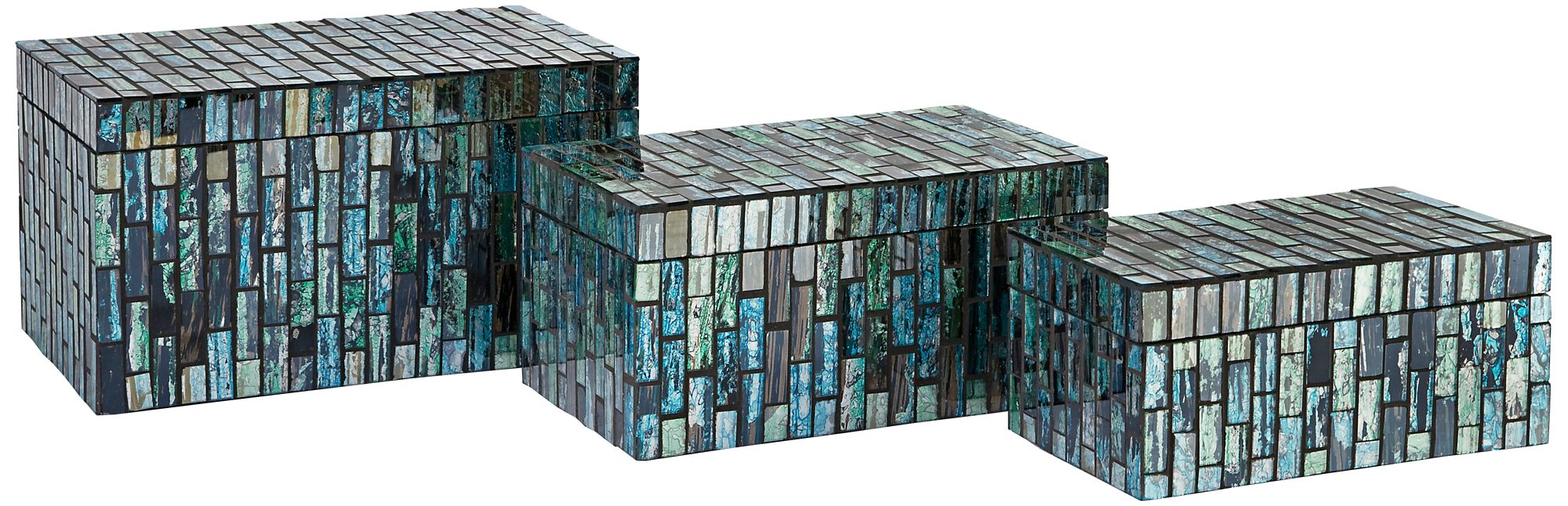 Set of 3  Aramis Blue Glass Mosaic Boxes