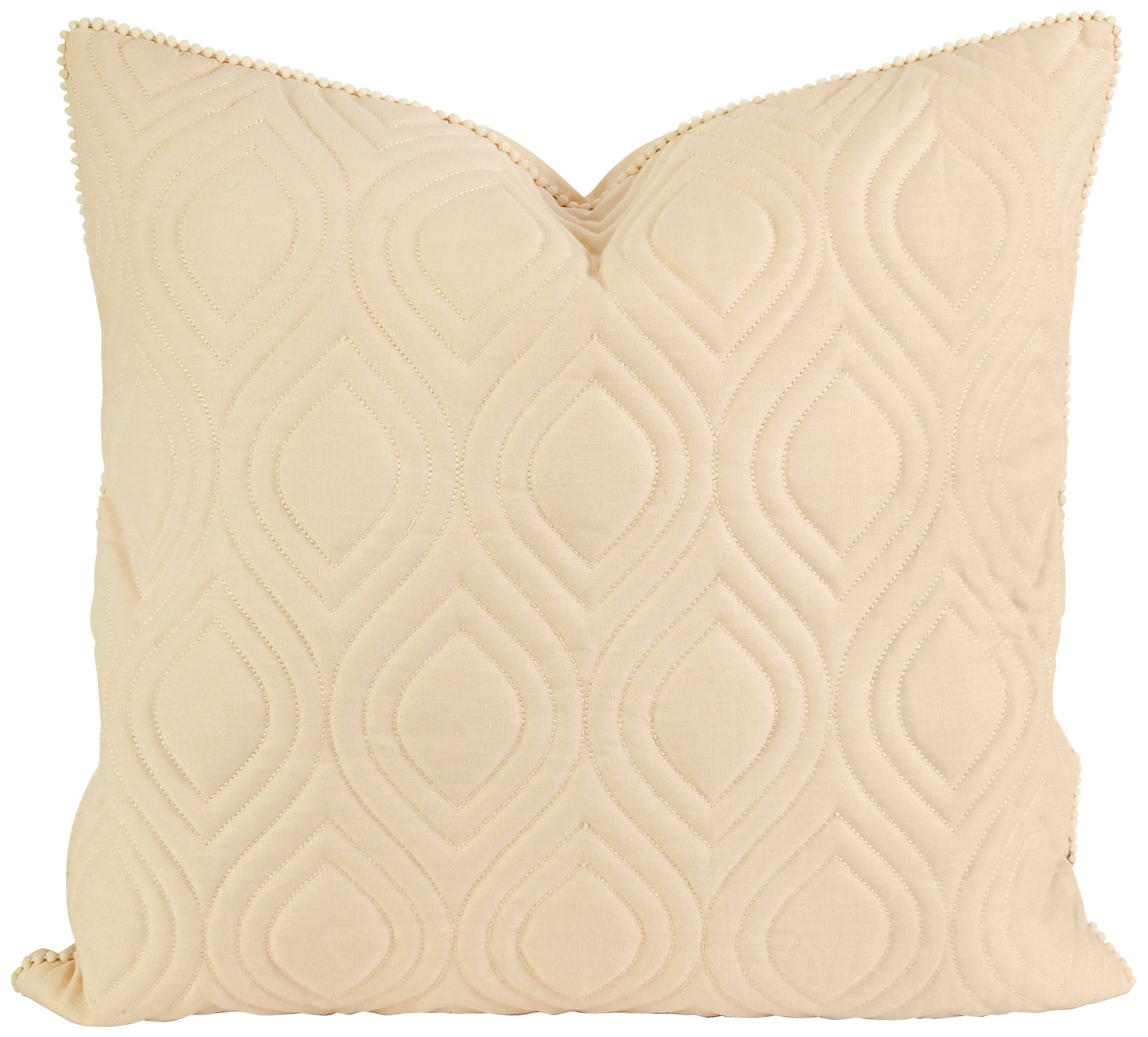 Kavita 22" Square Quilted Beige Linen Throw Pillow