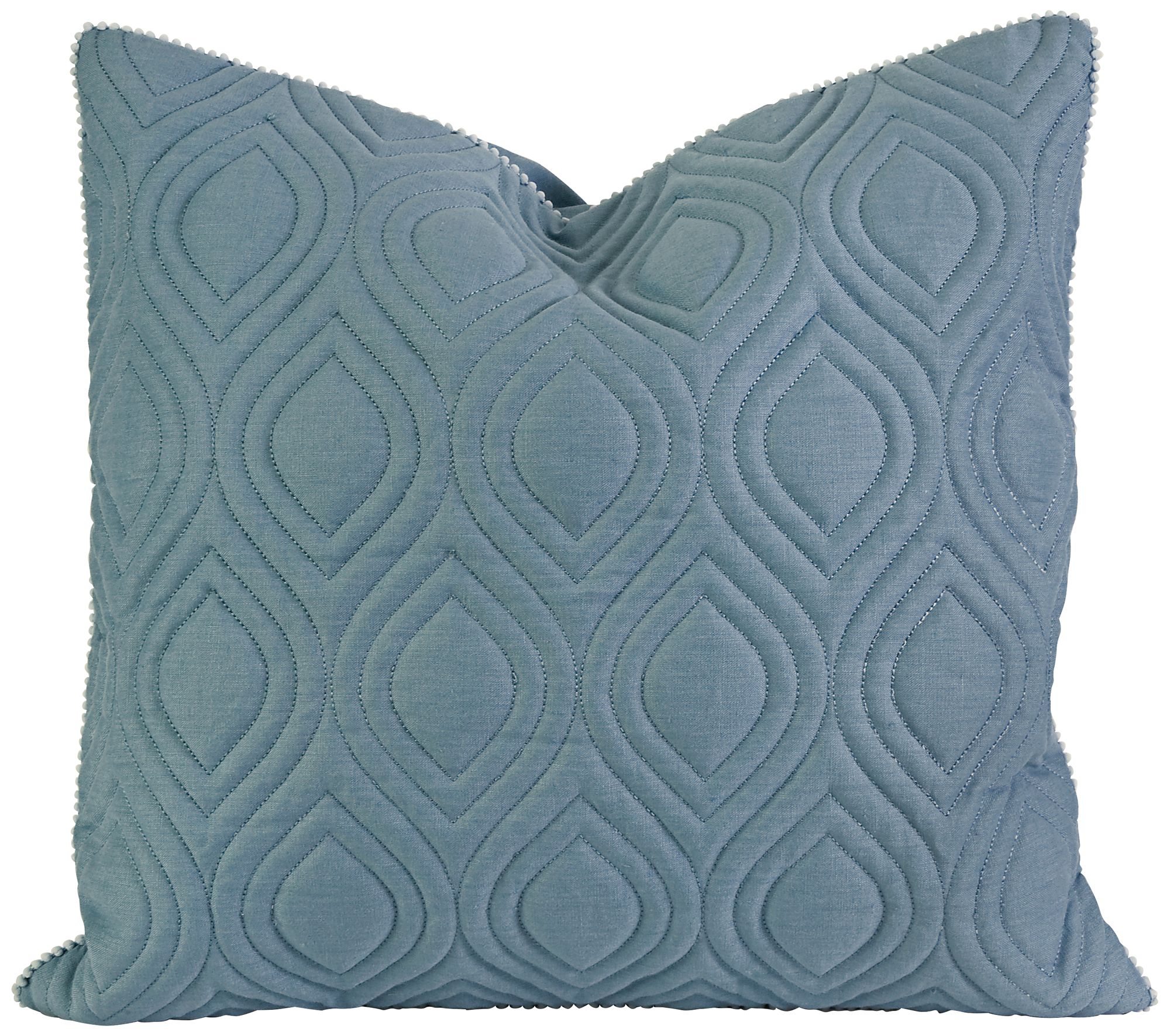 Kavita 22" Square Quilted Blue Linen Throw Pillow