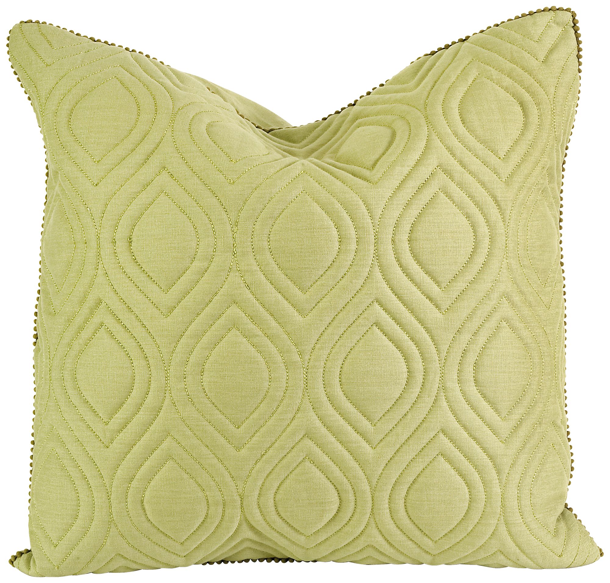 Kavita 22" Square Quilted Green Linen Throw Pillow