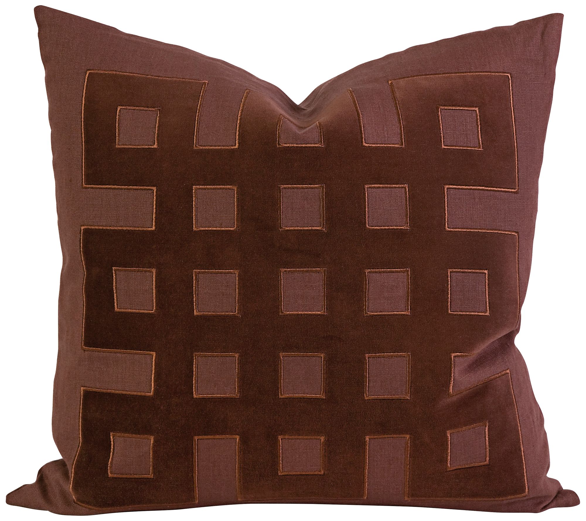 Kavita 22" Square Brown Linen Applique Throw Pillow