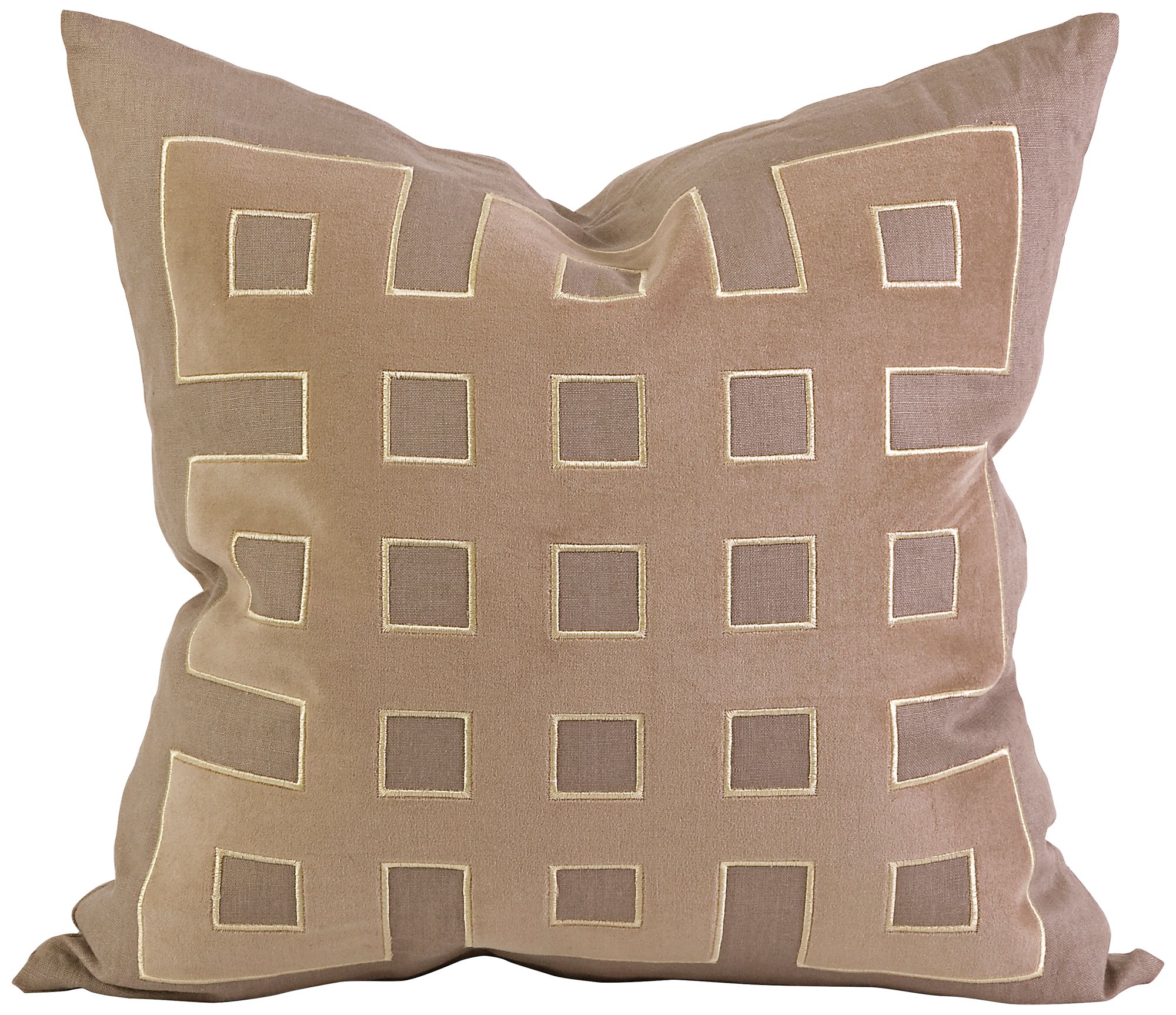 Kavita 22" Square Taupe Linen Applique Throw Pillow