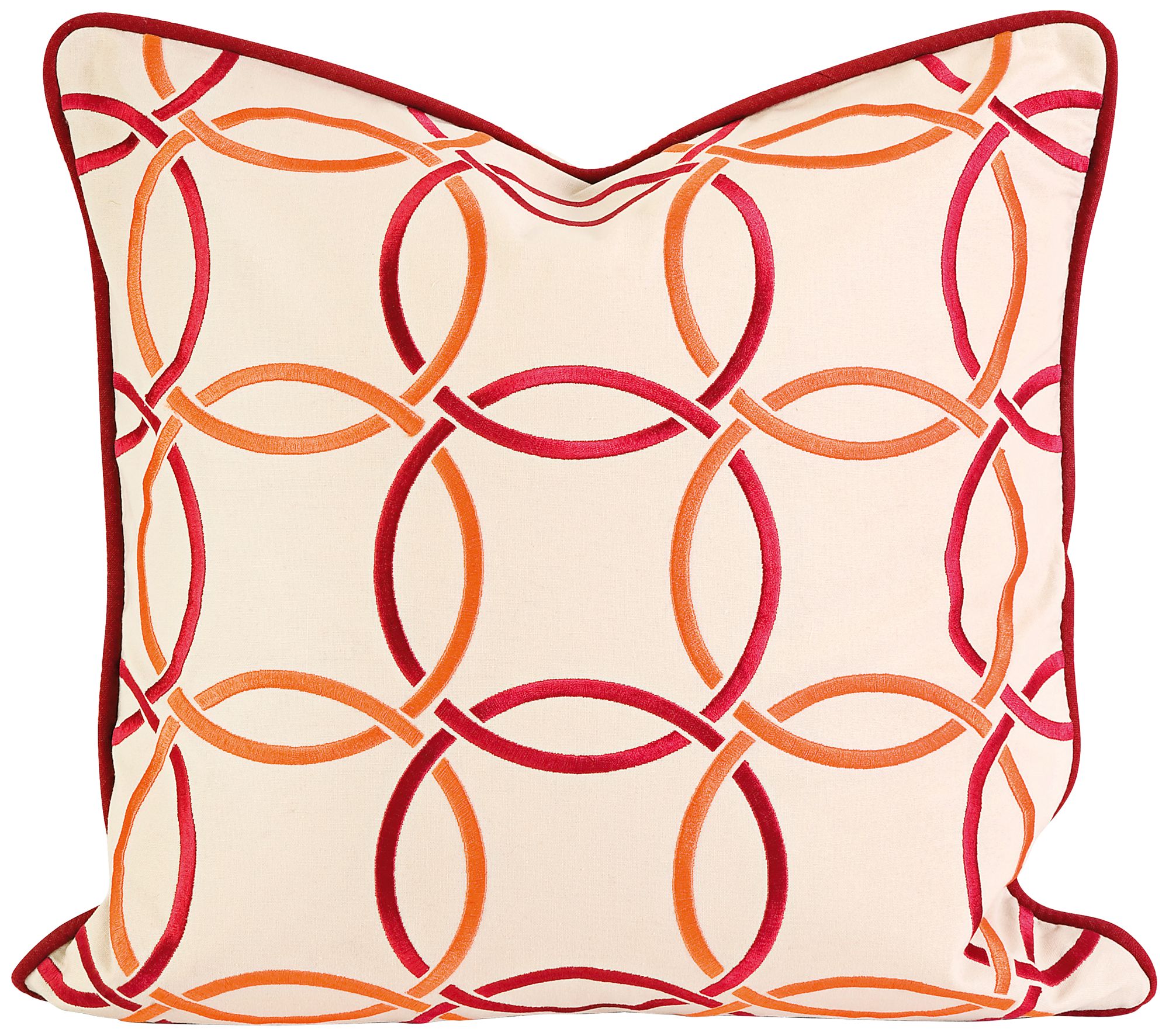 Catina 18" Square Embroidered Orange/Red Throw Pillow