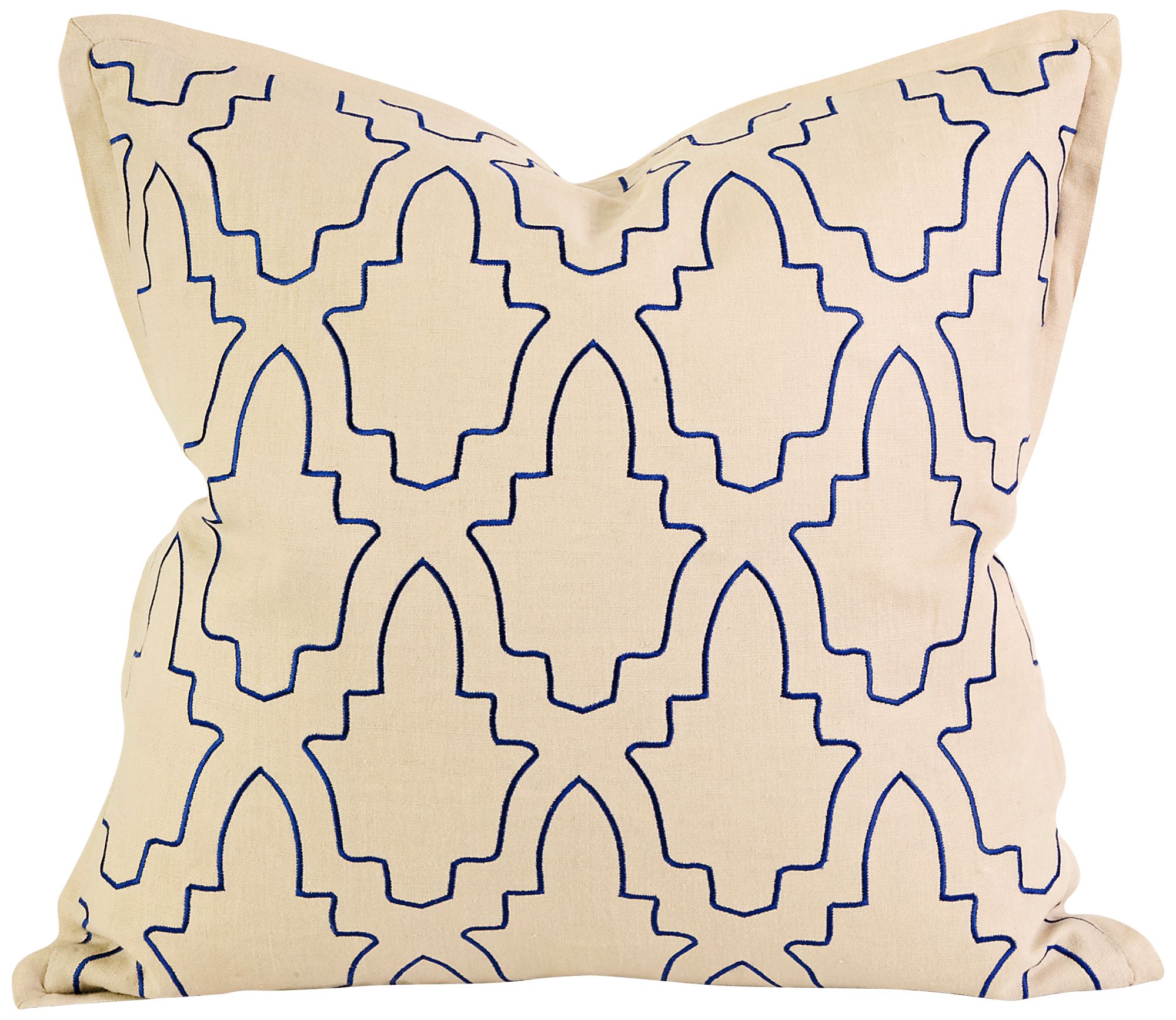 Eliso 18" Square Embroidered Blue Linen Throw Pillow