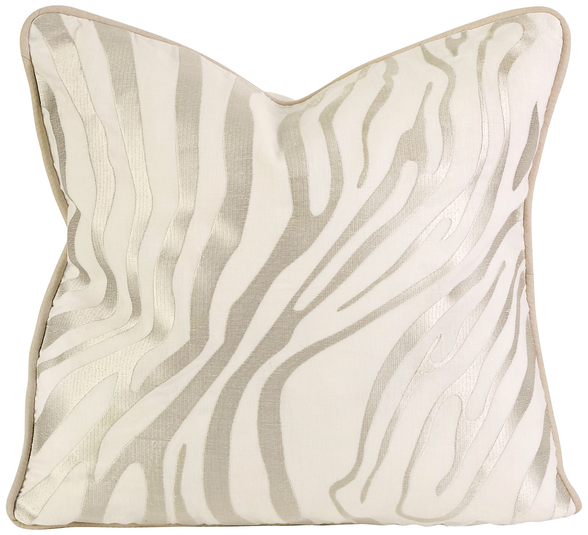 Bahari 18" Square Embroidered Taupe Linen Throw Pillow
