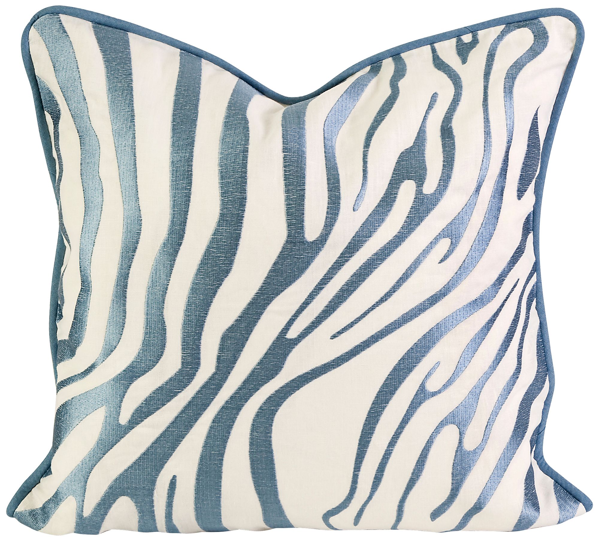 Bahari 18" Square Embroidered Blue Linen Throw Pillow