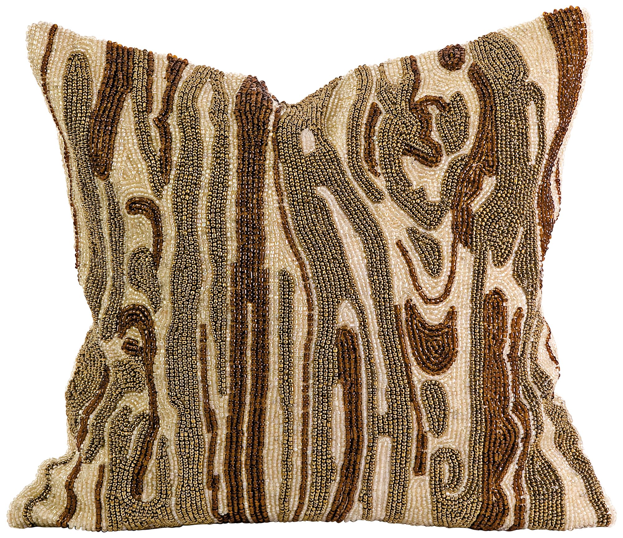 Lavitra 12" Square Hand-Beaded Brown Throw Pillow