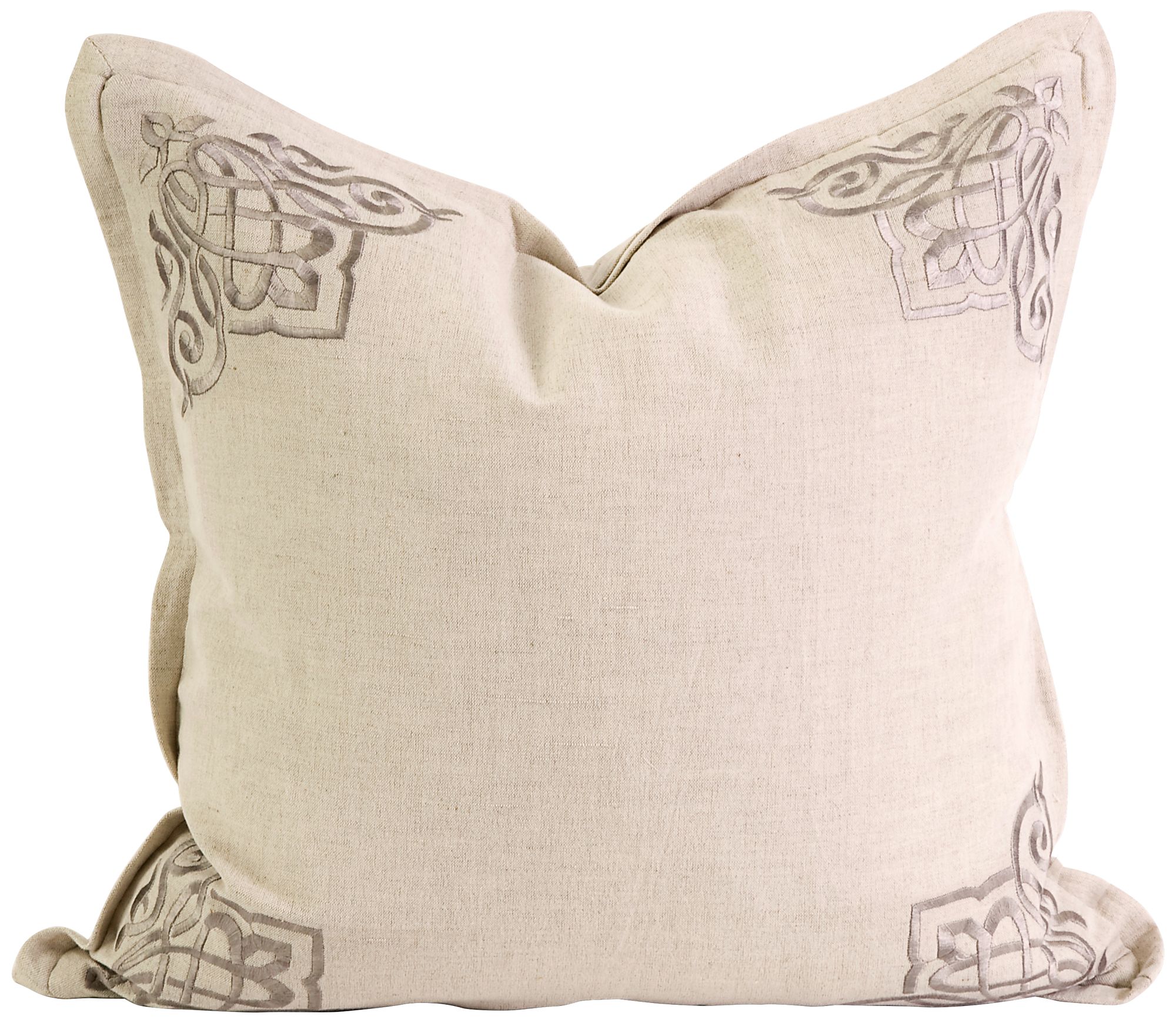 Chenoa 18" Square Embroidered Cream Throw Pillow