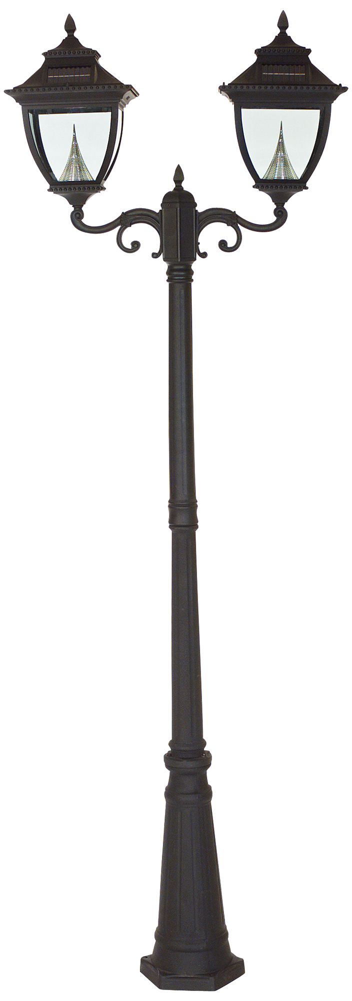 Pagoda 2-Light Solar 6000K 3.2 Watt LED Black Lamp Post