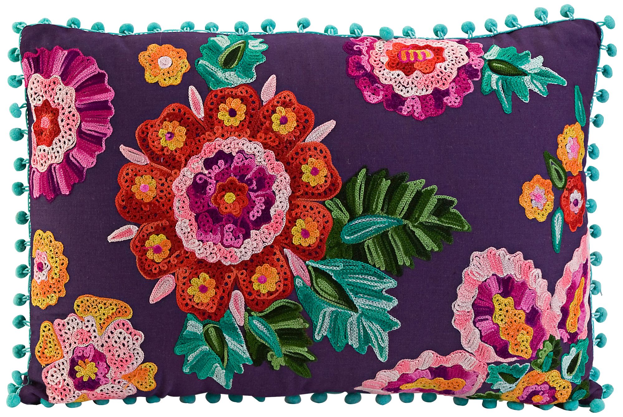 Kelsey 20" Wide Embroidered Plum Throw Pillow
