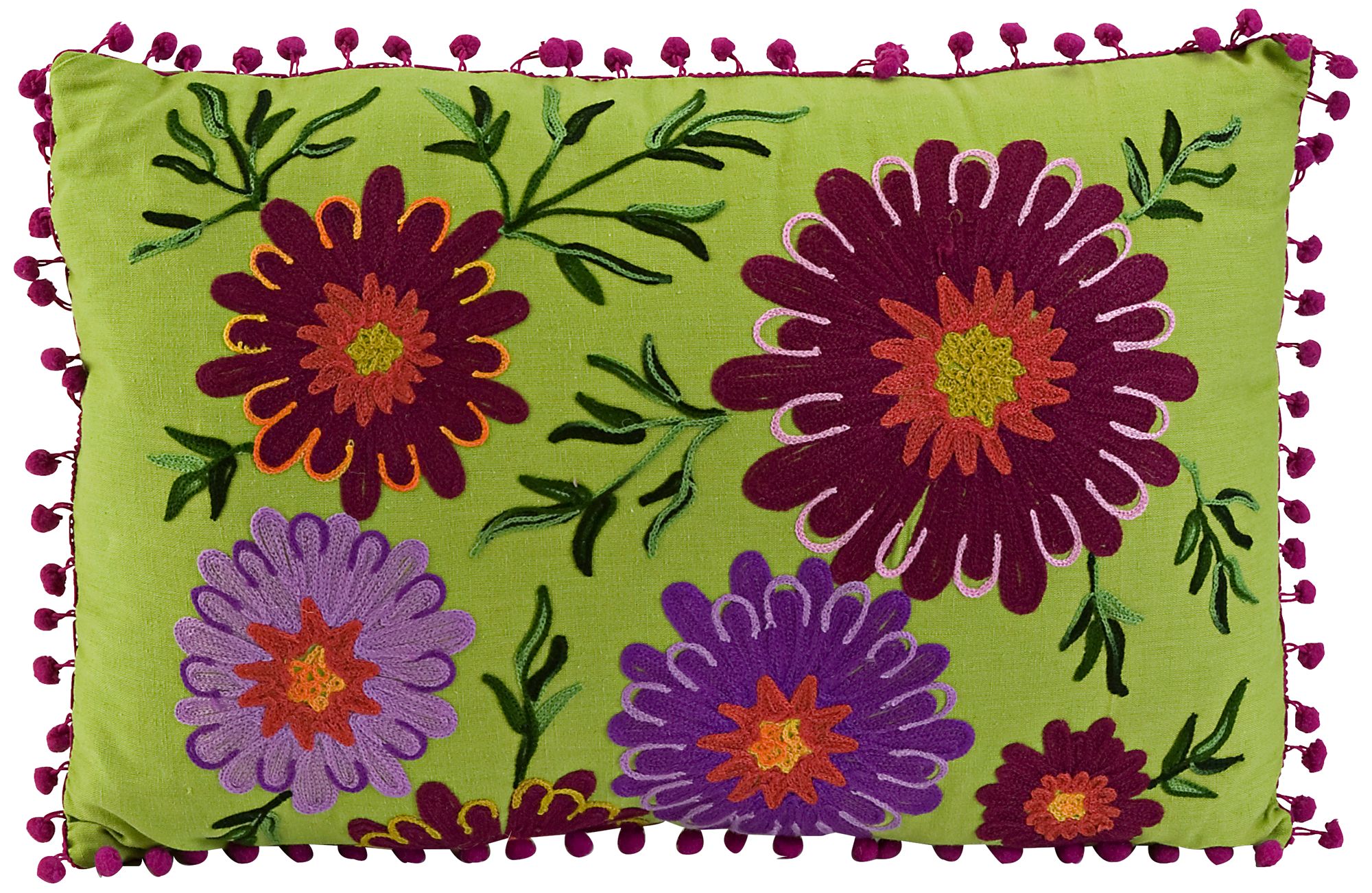 Whitney 20" Wide Embroidered Lime Throw Pillow