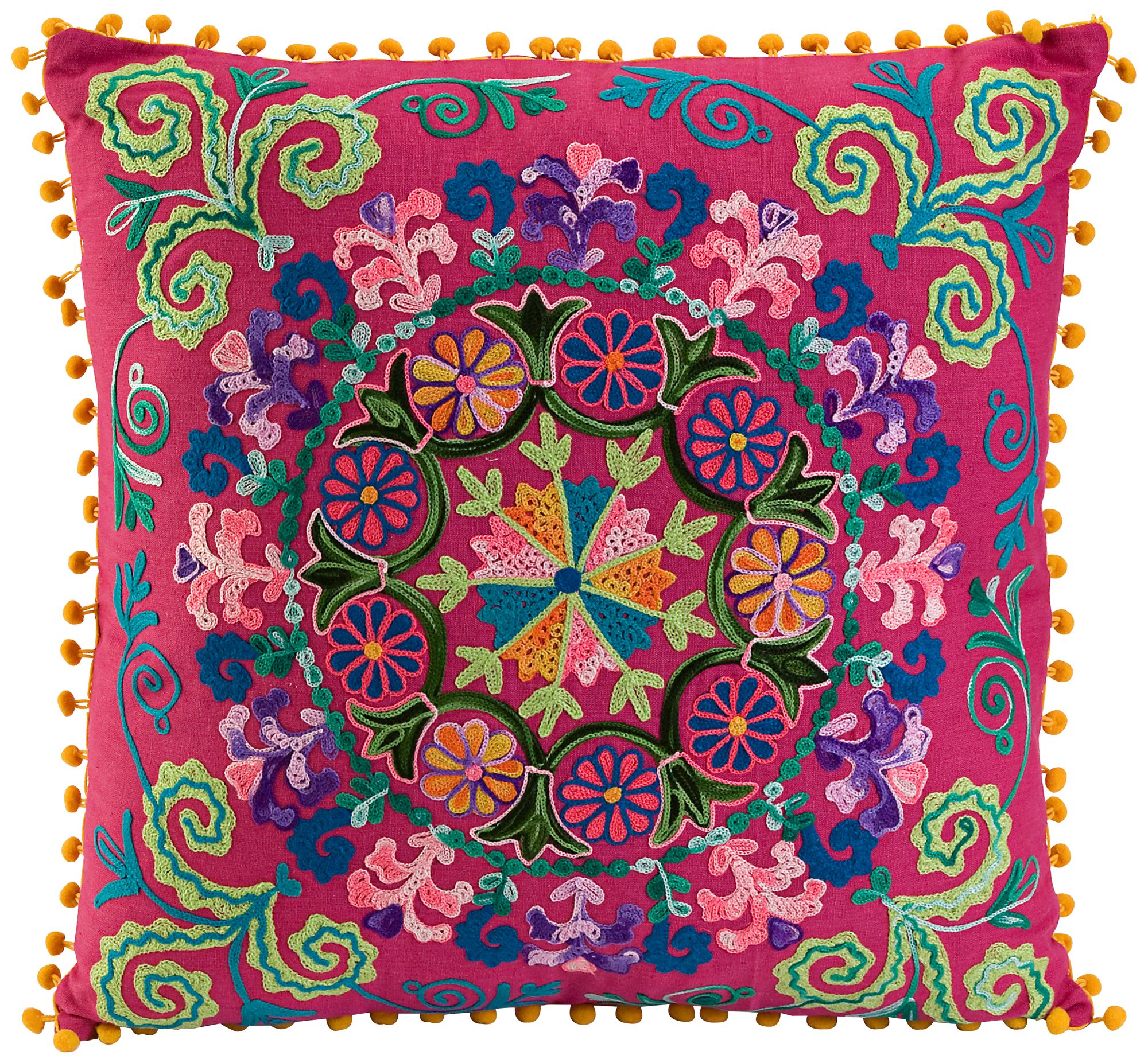Diane 20" Square Embroidered Pink Throw Pillow
