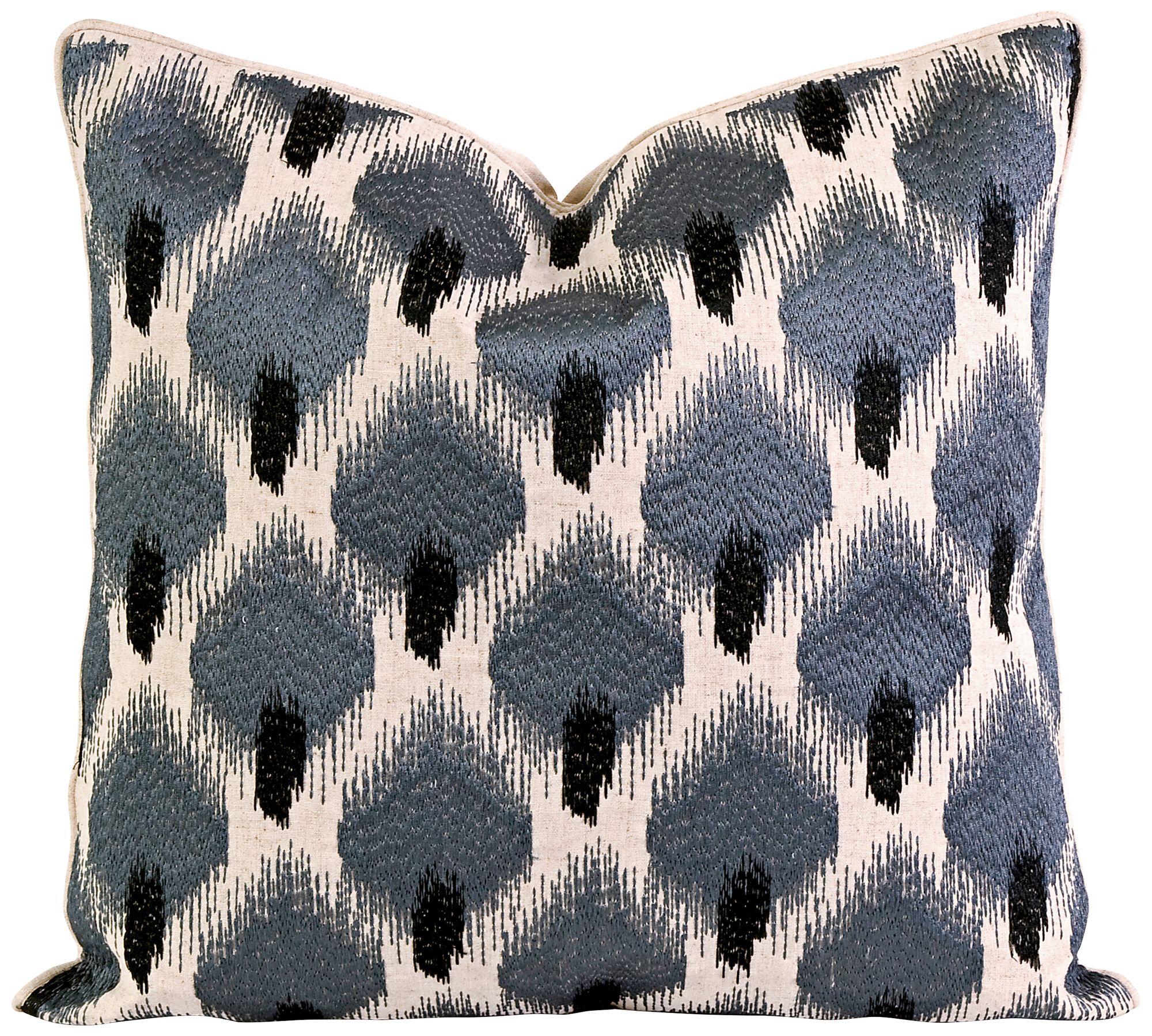 Kashia 20" Square Embroidered Ikat Blue Throw Pillow