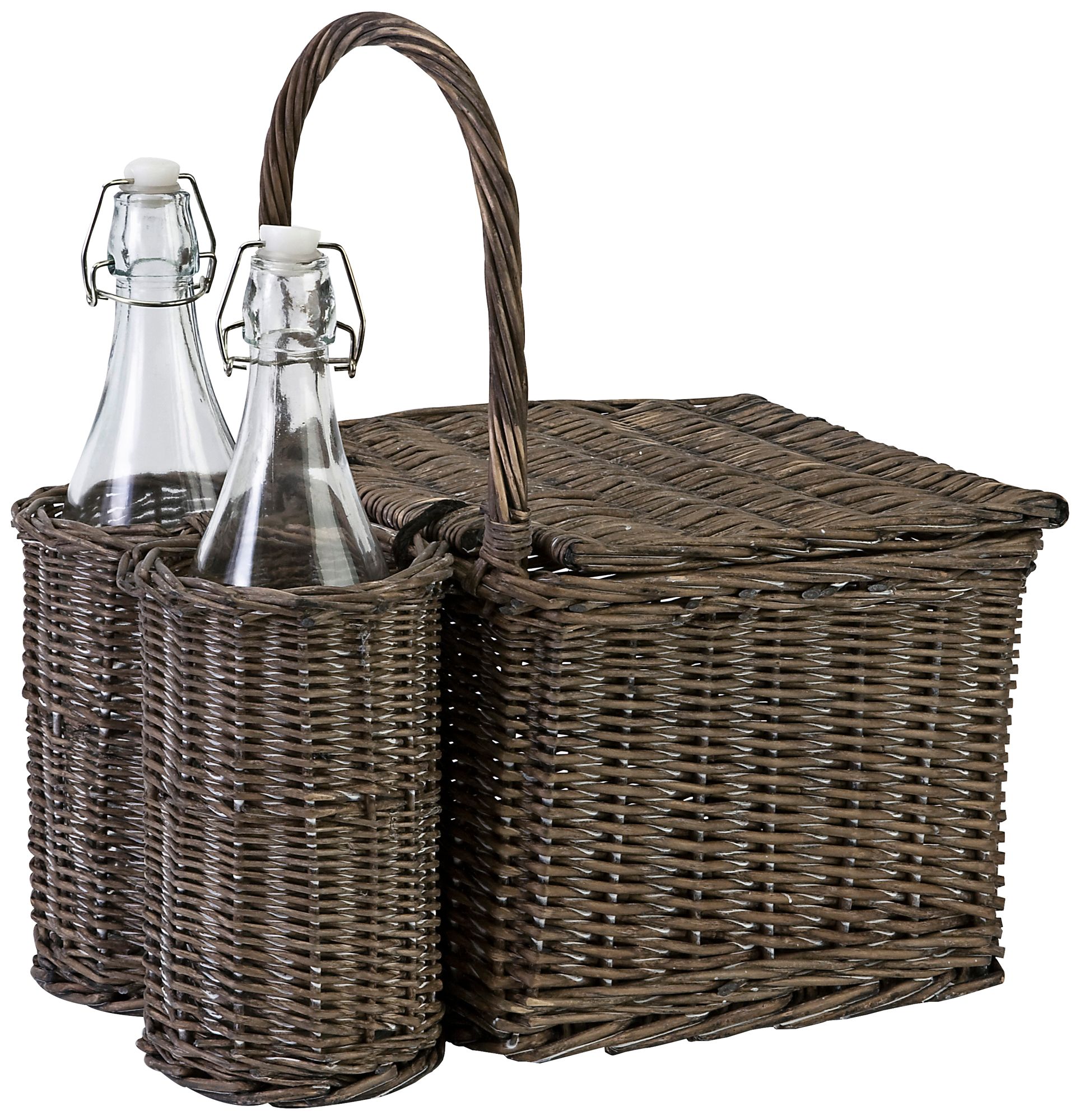 2-Bottle Woven Willow Grey Picnic Basket