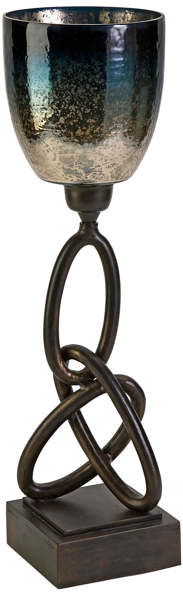 Links Small Iron and Blue Glass Candleholder