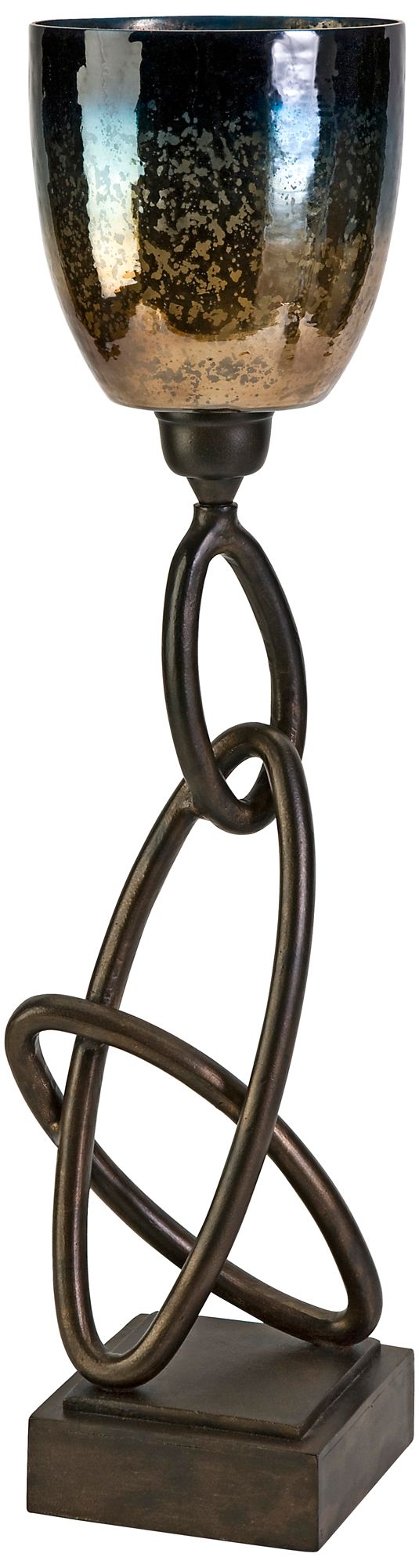 Links Large Iron and Blue Glass Candleholder