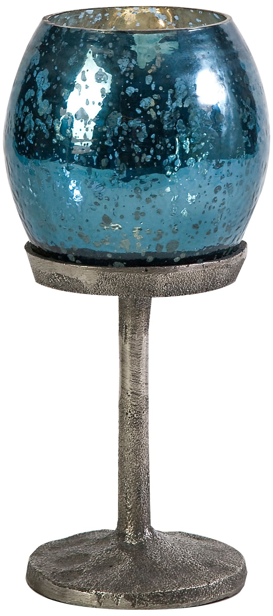 Small Ocean Blue Glass Votive Candlestick