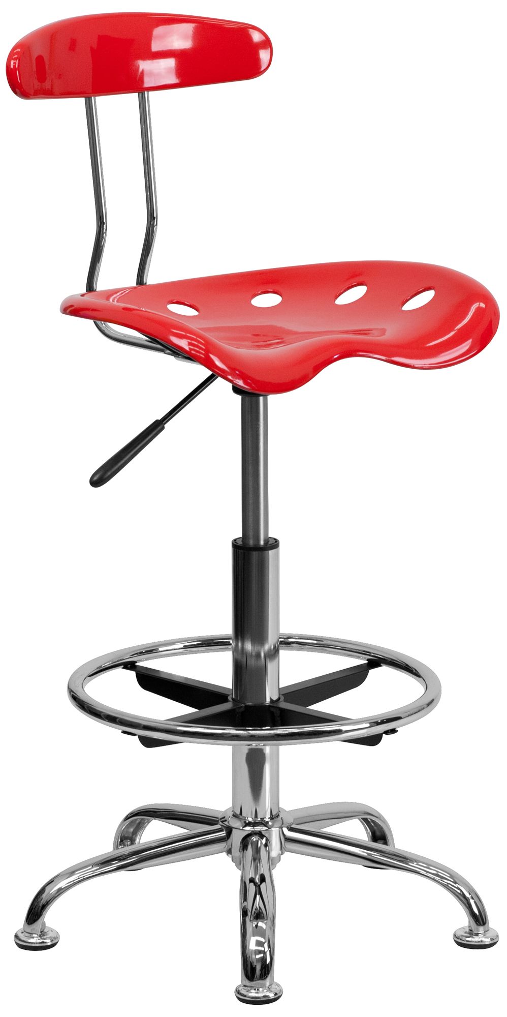 Tractor Chrome and Vibrant Cherry Tomato Drafting Stool