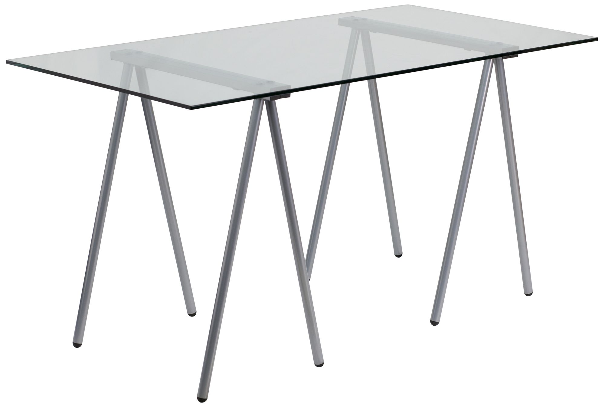 Sawhorse Silver and Glass Computer Desk