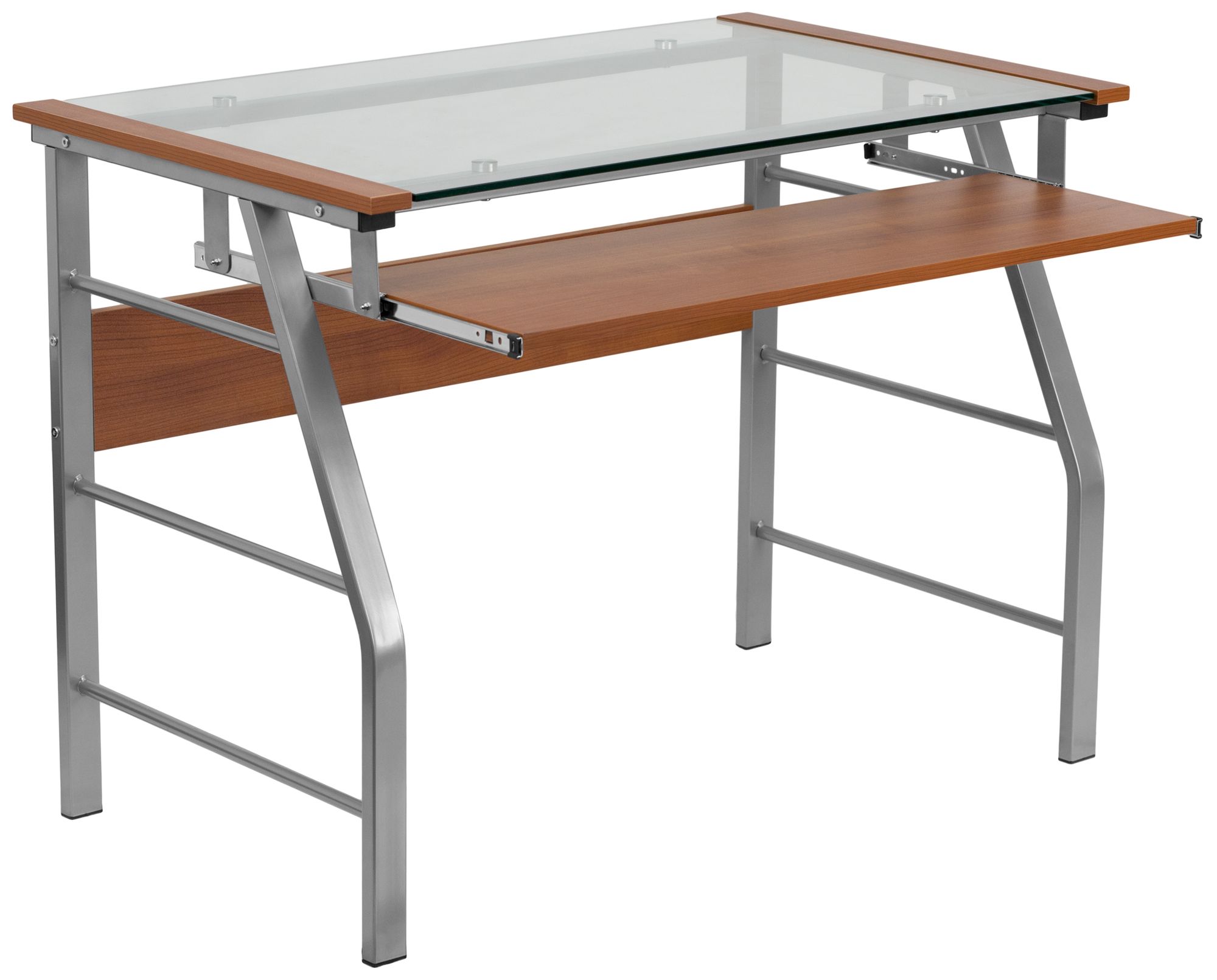 Cherry and Glass Keyboard Tray Computer Desk