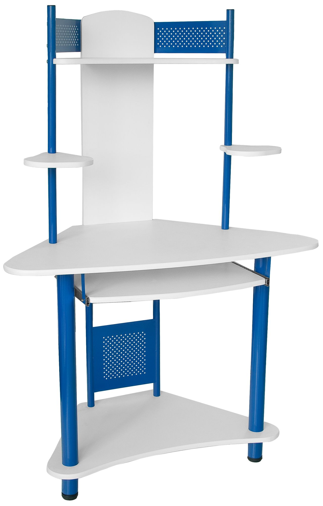 White and Blue Corner Computer Desk