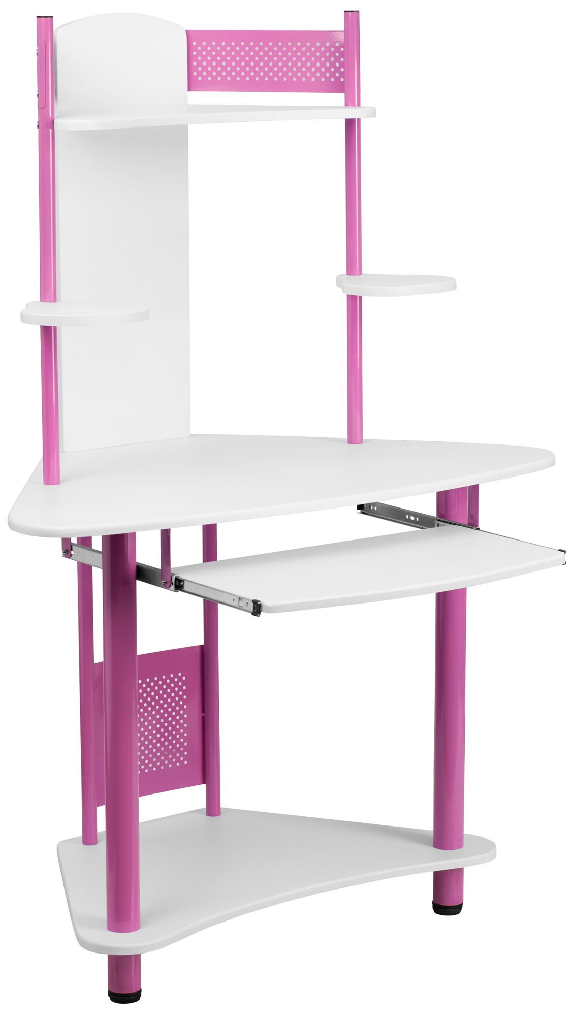 White and Pink Corner Computer Desk